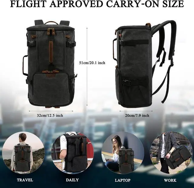 Alt view image 7 of 7 - G-FAVOR Travel Backpack for Men, 40L Flight Approved Carry On Backpack, Water Resistant Canvas Weekender with 17.3" Laptop Sleeve, Convertible Duffel Bag for Airplane, Business & Travel