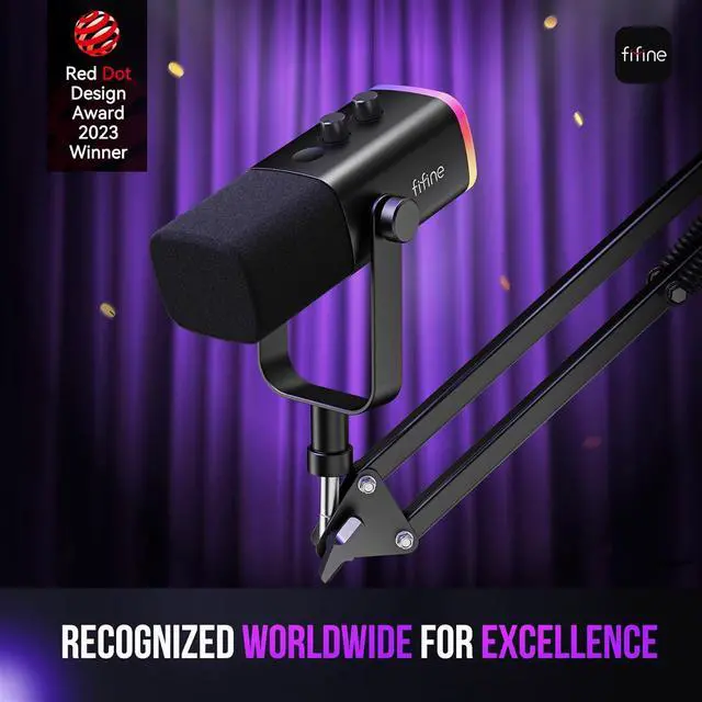 Alt view image 2 of 7 - FIFINE XLR/USB Gaming Microphone Set, Dynamic PC Mic for Streaming Podcasting, Computer RGB Mic Kit with Boom Arm Stand, Mute Button, Headphones Jack, for Recording Vocal Voice-Over-AmpliGame AM8T