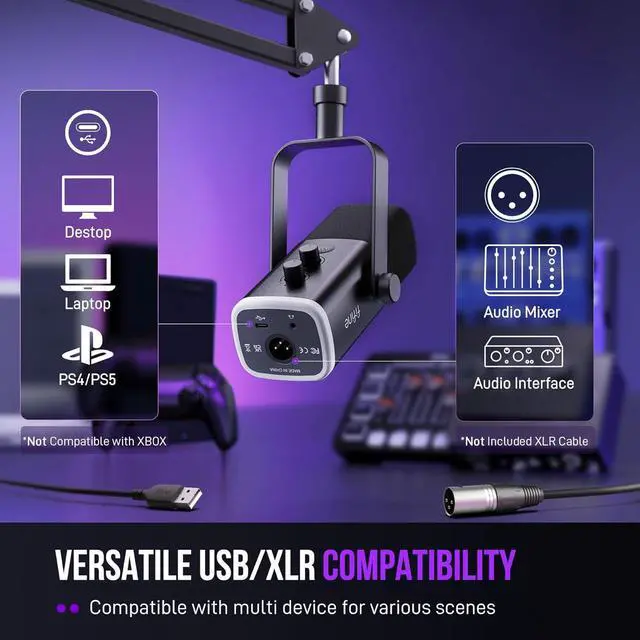 Alt view image 7 of 7 - FIFINE XLR/USB Gaming Microphone Set, Dynamic PC Mic for Streaming Podcasting, Computer RGB Mic Kit with Boom Arm Stand, Mute Button, Headphones Jack, for Recording Vocal Voice-Over-AmpliGame AM8T