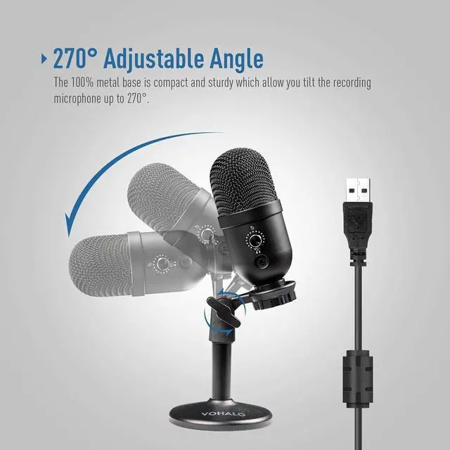 Alt view image 2 of 7 - USB Condenser Microphone, Gaming Mic for PC & Mac, Ideal for Streaming, Podcasting, Studio Recording, YouTube, Cardioid Polar Pattern with Desk Stand & Pop Filter, Plug and Play, Black