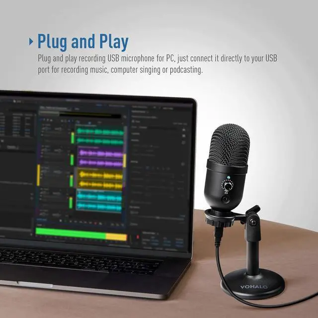 Alt view image 3 of 7 - USB Condenser Microphone, Gaming Mic for PC & Mac, Ideal for Streaming, Podcasting, Studio Recording, YouTube, Cardioid Polar Pattern with Desk Stand & Pop Filter, Plug and Play, Black