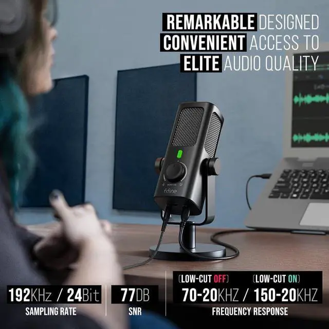 Alt view image 2 of 7 - FIFINE USB-Podcast-Condenser-Microphone for Studio-Recording/Computer-Streaming, Desktop-Metal-Mic for YouTube Music Vocal Creation, with Monitor-Mix Volume-Control, Low-Cut Switch (PROFILE3)