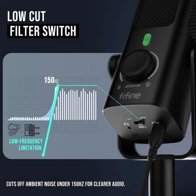 Alt view image 4 of 7 - FIFINE USB-Podcast-Condenser-Microphone for Studio-Recording/Computer-Streaming, Desktop-Metal-Mic for YouTube Music Vocal Creation, with Monitor-Mix Volume-Control, Low-Cut Switch (PROFILE3)