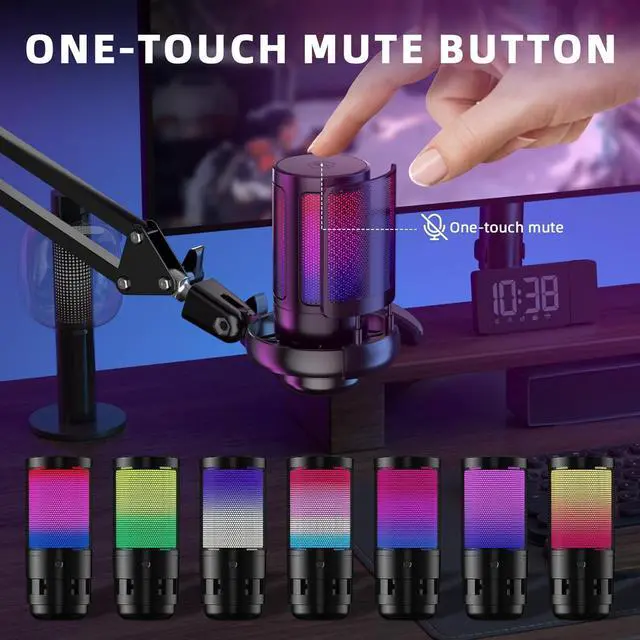 Alt view image 3 of 7 - Gaming USB Microphone for PCPodcast Microphone Kit for Streaming, Condenser Mic with Quick Mute, Boom Arm, Pop Filterm, RGB Indicator, Shock Mount, Rotate gain Button, Compatible with PS4/5/PC