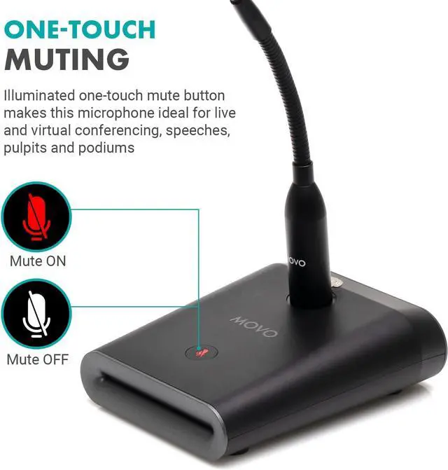 Alt view image 7 of 7 - Movo GM-5 Professional 18-inch Gooseneck Microphone with USB Interface Stand, One-Touch Mute- Podium Microphone with Stand for Conferencing, Live Events, Streaming - USB Computer Mic for Mac, PC