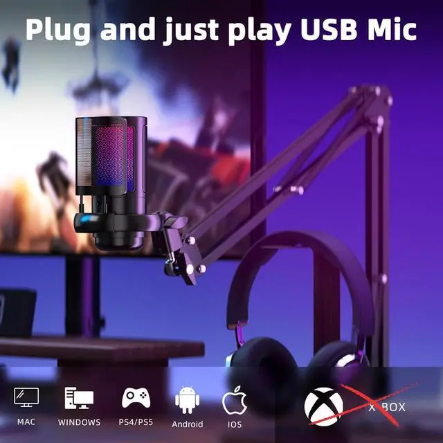Alt view image 7 of 7 - Gaming USB Microphone for PCPodcast Microphone Kit for Streaming, Condenser Mic with Quick Mute, Boom Arm, Pop Filterm, RGB Indicator, Shock Mount, Rotate gain Button, Compatible with PS4/5/PC
