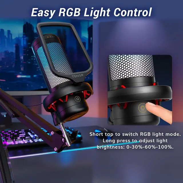 Alt view image 4 of 7 - Gaming USB Microphone Set for PC, TONOR RGB Condenser Mic with Boom Arm Quick Mute, RGB Lighting, Pop Filter, Shock Mount, Gain Control for Streaming Podcasting Recording Discord Twitch YouTube TC310+