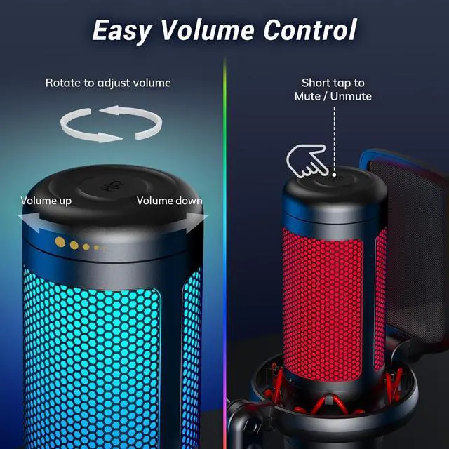 Alt view image 5 of 7 - Gaming USB Microphone Set for PC, TONOR RGB Condenser Mic with Boom Arm Quick Mute, RGB Lighting, Pop Filter, Shock Mount, Gain Control for Streaming Podcasting Recording Discord Twitch YouTube TC310+