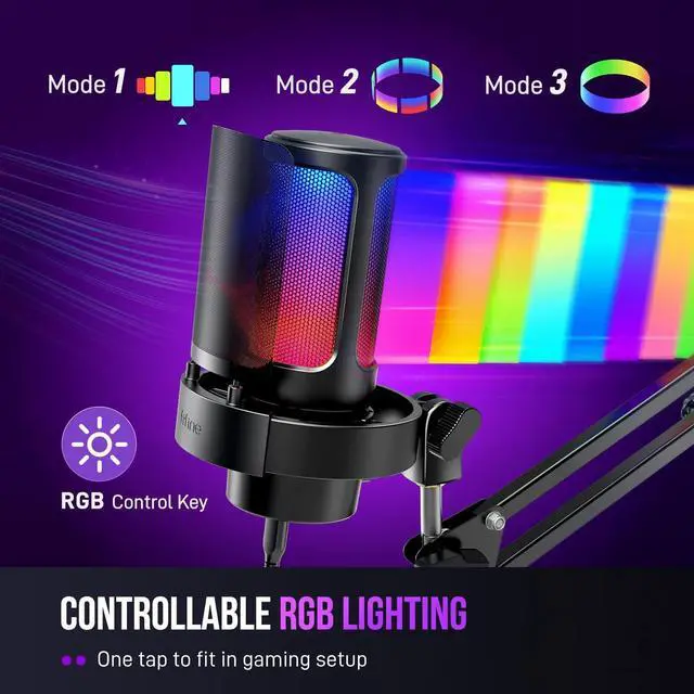 Alt view image 3 of 7 - FIFINE USB Gaming Microphone Kit, PC Streaming Mic with RGB Lights, Mute, Gain Knob, Metal Boom Arm for Recording Podcast, Condenser Computer Microphone Set Compatible with PS4/PS5-AmpliGame A8T