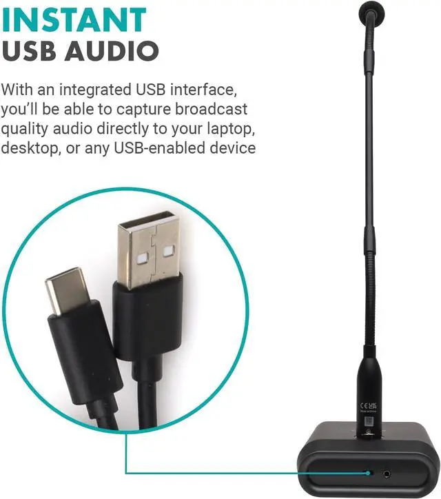 Alt view image 4 of 7 - Movo GM-5 Professional 18-inch Gooseneck Microphone with USB Interface Stand, One-Touch Mute- Podium Microphone with Stand for Conferencing, Live Events, Streaming - USB Computer Mic for Mac, PC