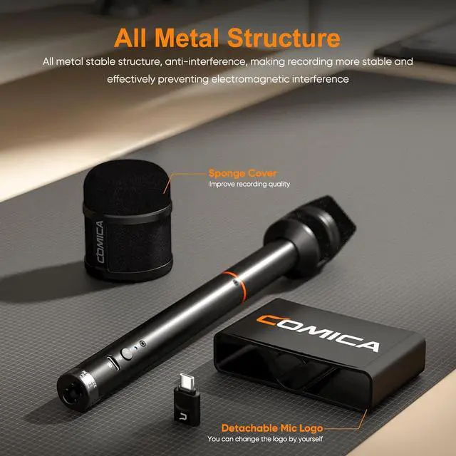 Alt view image 7 of 7 - COMICA Revo S Wireless Handheld Microphone, Professional Handheld Interview Mic for iPhone16 15, Android Phones Laptops PC with USB-C Plug, Reporter Mic for Content Creators, Interviews, Reporting