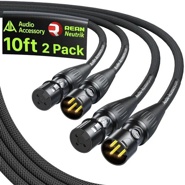 Main image of XLR Cables 10ft 2 Pack, Neutrik REAN Gold-Pin Connectors, Kevlar-Reinforced Nylon Braided, AL & OFC Dual Shielded Balanced XLR Microphone Cable for Shure
