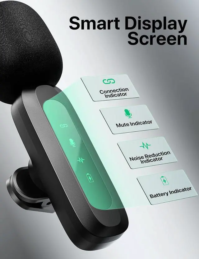 Alt view image 6 of 7 - Upgraded 2 Pack Mini Clip on Microphone With LED Display, Wireless Lavalier Microphone for iPhone, HD Noise Cancelling, Portable Lapel Mic for Recording Video Podcast Vlogg Content Creator interview