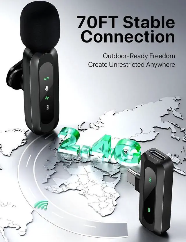 Alt view image 7 of 7 - Upgraded 2 Pack Mini Clip on Microphone With LED Display, Wireless Lavalier Microphone for iPhone, HD Noise Cancelling, Portable Lapel Mic for Recording Video Podcast Vlogg Content Creator interview