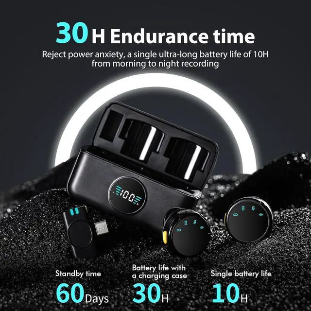 Alt view image 4 of 7 - Wireless Lavalier Microphone with Charging Case,AI Noise Reduction,30H Endurance Time,Mini Wireless Microphone for iPhone 15 16 17/Android with USB-C,Mini Mic for Video Recording,YouTube,Vlogging