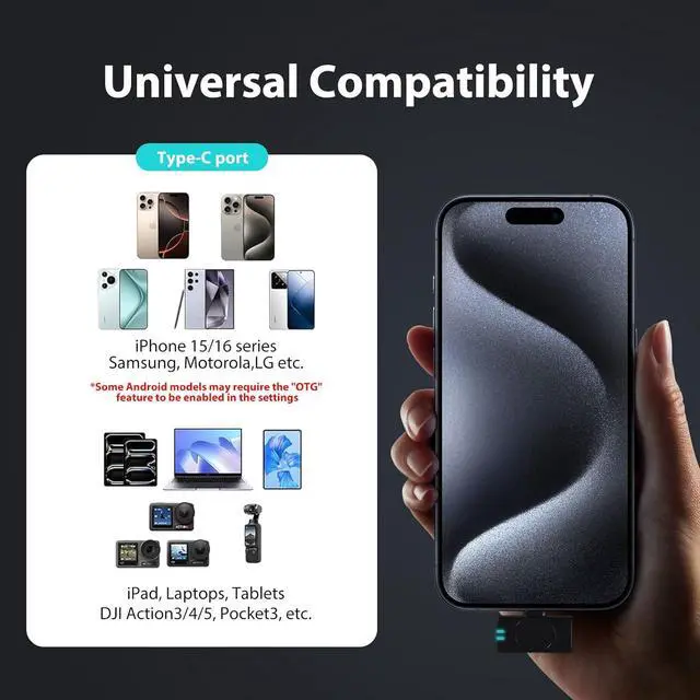 Alt view image 6 of 7 - Wireless Lavalier Microphone with Charging Case,AI Noise Reduction,30H Endurance Time,Mini Wireless Microphone for iPhone 15 16 17/Android with USB-C,Mini Mic for Video Recording,YouTube,Vlogging