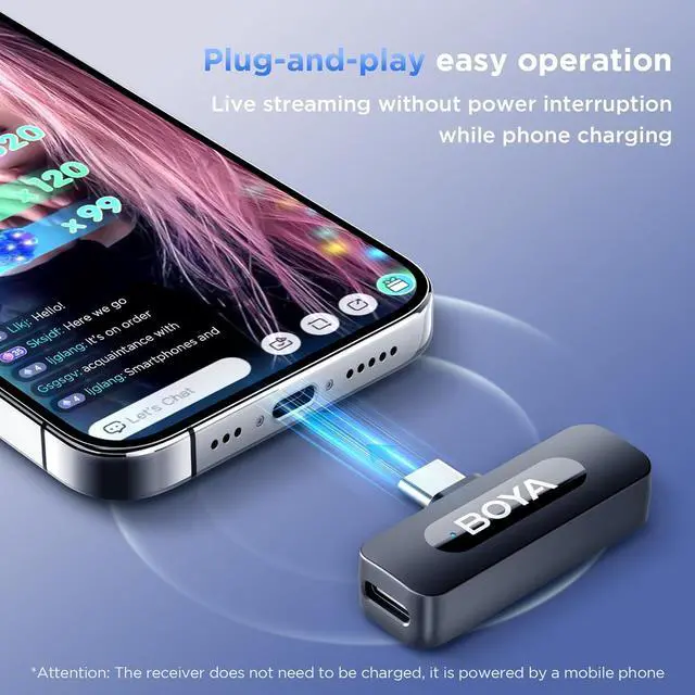 Alt view image 6 of 7 - BOYA BY-V10 USB-C Wireless Lavalier Microphone for iPhone16/15 Android, Type-C Smartphone Laptop, Noise Canceling, Mini Clip-on Microphone for YouTube, Podcast, Facebook, TikTok Vlogging Recordings