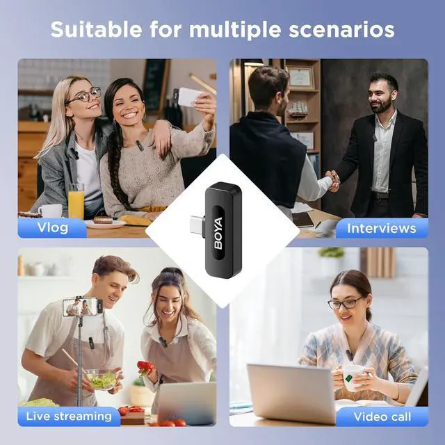 Alt view image 7 of 7 - BOYA BY-V10 USB-C Wireless Lavalier Microphone for iPhone16/15 Android, Type-C Smartphone Laptop, Noise Canceling, Mini Clip-on Microphone for YouTube, Podcast, Facebook, TikTok Vlogging Recordings