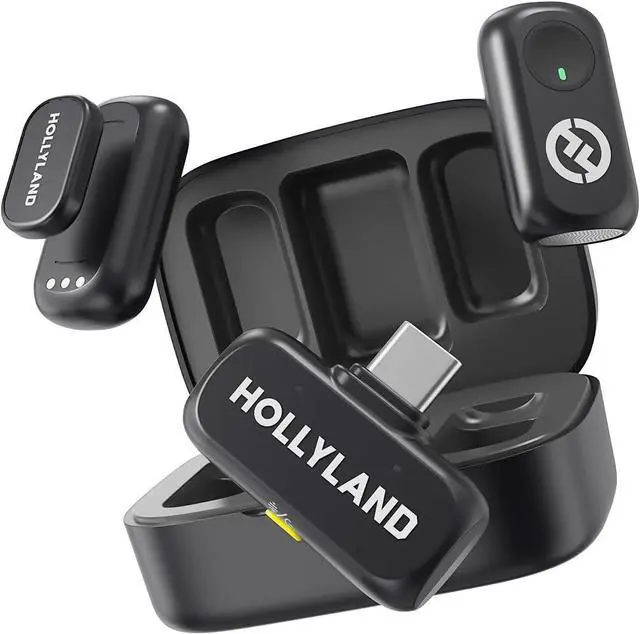 Main image of Hollyland Lark A1 Wireless Microphone for iPhone 15/16/17 & Android, 48kHz/24-bit, 3-Level Intelligent Noise Cancel, Mini Mic for YouTube, Podcast, Vlogging (Black, 2TX + USB-C RX + Charging Case)