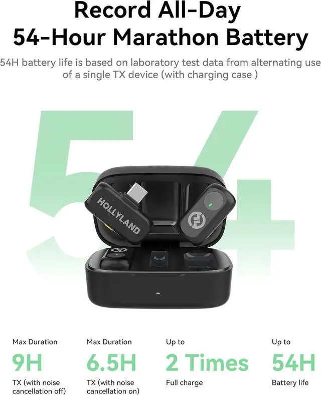 Alt view image 4 of 7 - Hollyland Lark A1 Wireless Microphone for iPhone 15/16/17 & Android, 48kHz/24-bit, 3-Level Intelligent Noise Cancel, Mini Mic for YouTube, Podcast, Vlogging (Black, 2TX + USB-C RX + Charging Case)