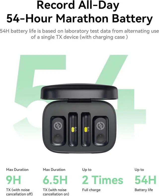 Alt view image 5 of 7 - Hollyland Lark A1 Wireless Mini Microphone for iPhone & Android, 48kHz/24-bit, 3-Level Intelligent Noise Cancel, Microphone for YouTube, Podcast, Vlogging (Black, 2TX + 2RX + Charging Case)