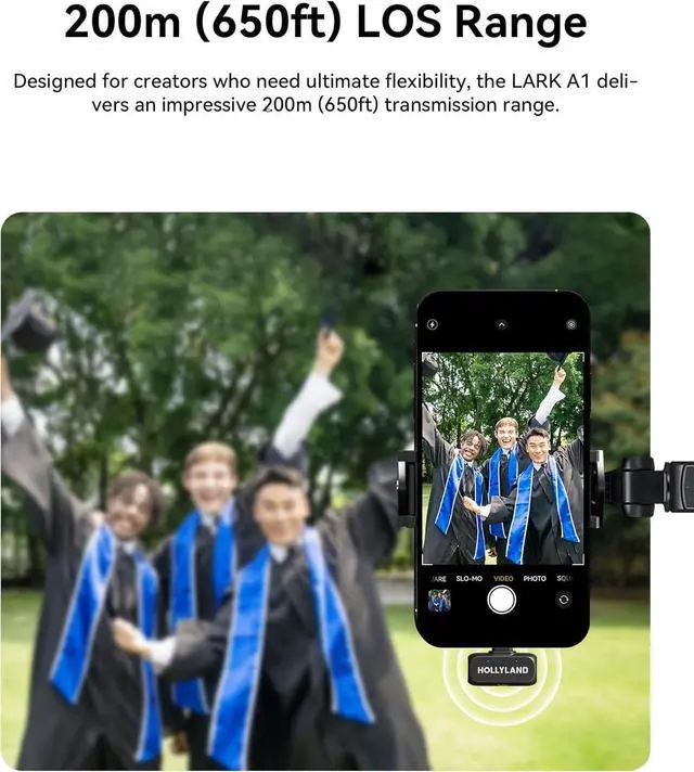 Alt view image 6 of 7 - Hollyland Lark A1 Wireless Mini Microphone for iPhone & Android, 48kHz/24-bit, 3-Level Intelligent Noise Cancel, Microphone for YouTube, Podcast, Vlogging (Black, 2TX + 2RX + Charging Case)