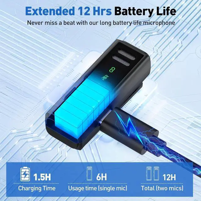 Alt view image 4 of 7 - USB C Wireless Lavalier Microphone for Android, PC, Laptop, iPhone 15/16, USB Microphone with Noise Cancellation, Lapel Mic Wireless for Video Recording, Vlog, YouTube, TikTok