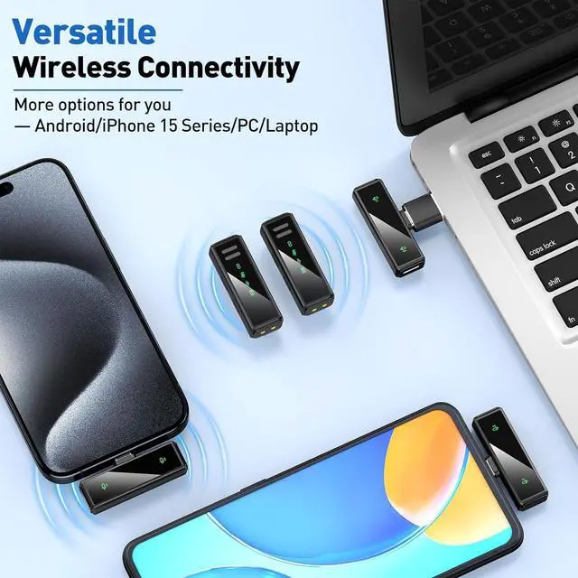 Alt view image 5 of 7 - USB C Wireless Lavalier Microphone for Android, PC, Laptop, iPhone 15/16, USB Microphone with Noise Cancellation, Lapel Mic Wireless for Video Recording, Vlog, YouTube, TikTok