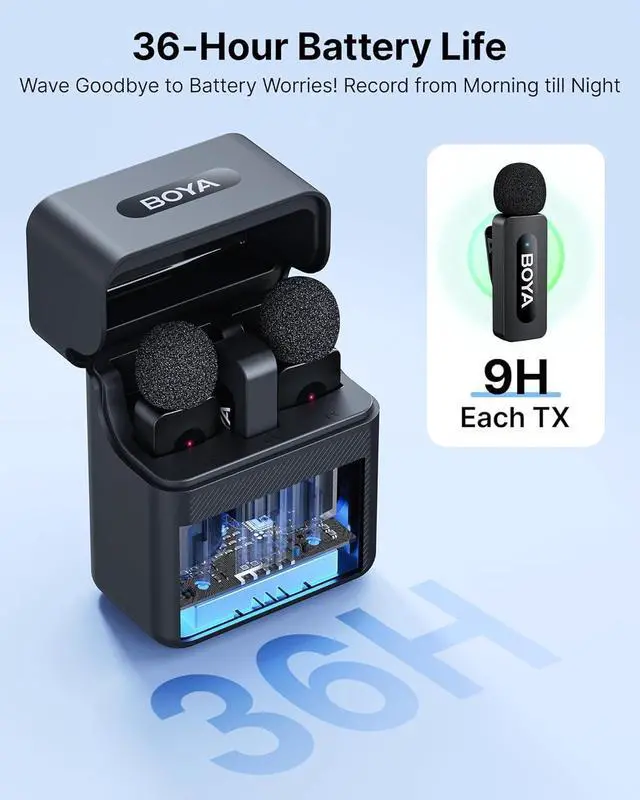 Alt view image 2 of 7 - BOYA V30 Wireless Lavalier Microphone for iPhone/Android/PC/Laptop with USB-C Port, 36H Battery Life with Charging Case, Noise Canceling Clip on Lapel Microphone Wireless Mini Mic for Video Recording