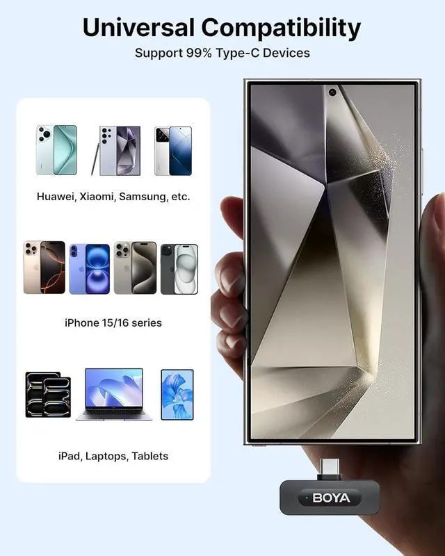 Alt view image 7 of 7 - BOYA V30 Wireless Lavalier Microphone for iPhone/Android/PC/Laptop with USB-C Port, 36H Battery Life with Charging Case, Noise Canceling Clip on Lapel Microphone Wireless Mini Mic for Video Recording