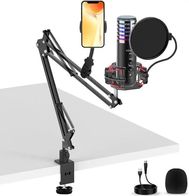 Main image of USB Condenser Microphone for PC PS4, PS5 Streaming Singing Podcast Studio, Computer Cardioid Gaming Mic Kit for Recording YouTube with Boom Arm Stand Pop Filter, Mute Button, Volume, Echo