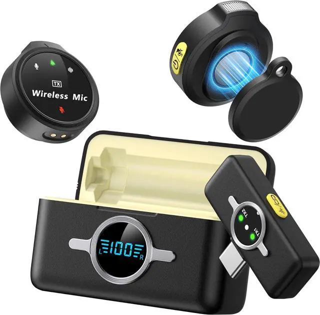 Main image of Wireless Lavalier Microphone for iPhone/Android, Lapel Mics with USB-C Plug-Play, Mini Mic with 2.4GHz Noise Cancellation, Charging Case Included, 300ft Range for Stream, Vlog, TikTok and YouTube