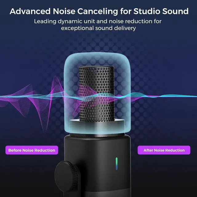 Alt view image 3 of 7 - XLR/USB Dynamic Microphone for Stream/Game/Record,Podcast Microphone with Noise Canceling On/Off, Mute Button, Headphone Jack, Gain Knob,Desk Microphone with Stand for PC/Audio Mixer(AM15X)