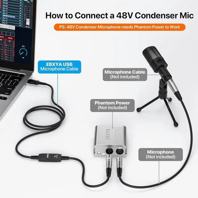 Alt view image 3 of 7 - EBXYA 10 ft USB to XLR Microphone Cable - 3 Pin XLR Female Cables Adapter with USB to Type-C Adapter Cord for Audio Recording, Karaoke, Live Podcast