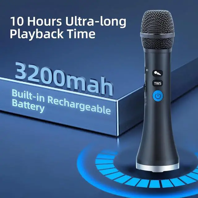 Alt view image 7 of 7 - YF79 Wireless Bluetooth Microphone with 20W High Power, DSP Chip for Clear Sound, Dual Mic Connectivity for Duet Singing, One-Click Vocal Reduction for Karaoke, Portable Design with Loud Volume(Black)