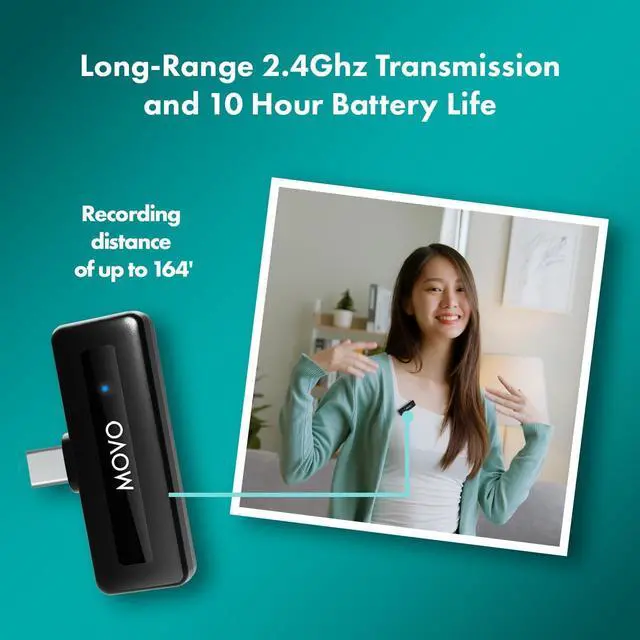 Alt view image 3 of 6 - Movo Wireless Mini UC Duo USB-C Wireless Microphone for iPhone 15 and Up, Android, iPad Pro & Laptops  Wireless Lavalier Mic for USB-C Smartphones & Devices, Great for Vlogging & TikTok