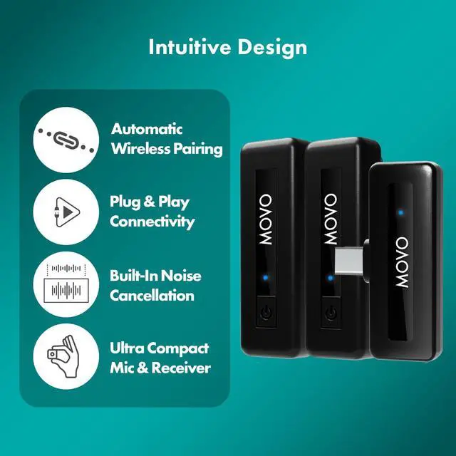 Alt view image 4 of 6 - Movo Wireless Mini UC Duo USB-C Wireless Microphone for iPhone 15 and Up, Android, iPad Pro & Laptops  Wireless Lavalier Mic for USB-C Smartphones & Devices, Great for Vlogging & TikTok