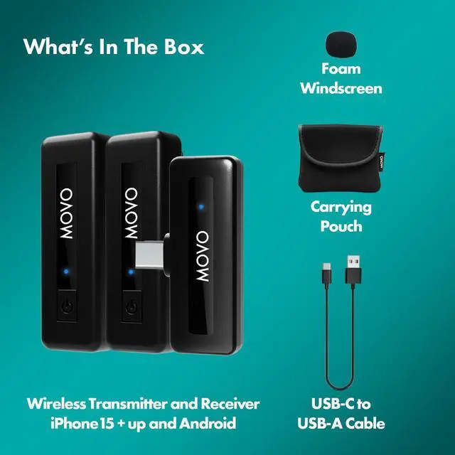 Alt view image 6 of 6 - Movo Wireless Mini UC Duo USB-C Wireless Microphone for iPhone 15 and Up, Android, iPad Pro & Laptops  Wireless Lavalier Mic for USB-C Smartphones & Devices, Great for Vlogging & TikTok
