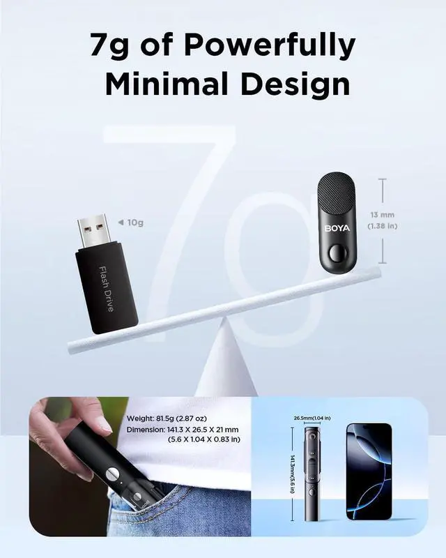 Alt view image 5 of 7 - BOYA Magic-03 Wireless Lavalier Microphone, 30Hrs Battery,328FT Los Range, Safety Track &Limiter, Portable Wireless Mini Lapel mic for USB Type-C Android iPhone 16/15 Camera Camcorder Vlog Podcast