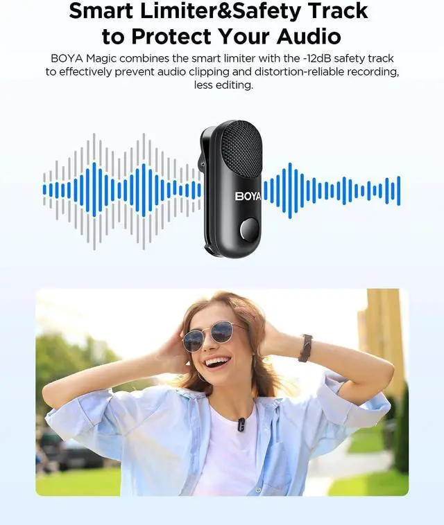 Alt view image 7 of 7 - BOYA Magic-03 Wireless Lavalier Microphone, 30Hrs Battery,328FT Los Range, Safety Track &Limiter, Portable Wireless Mini Lapel mic for USB Type-C Android iPhone 16/15 Camera Camcorder Vlog Podcast
