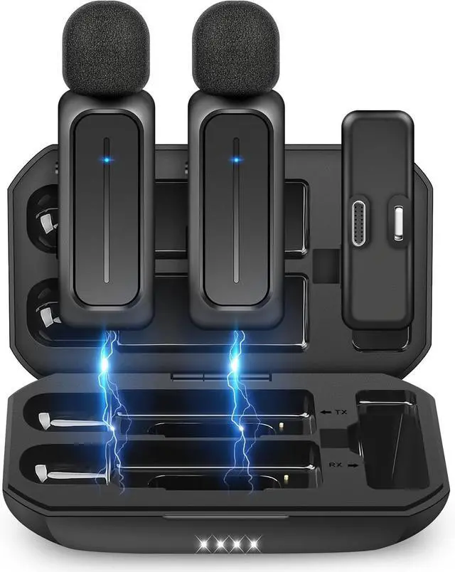 Main image of 2 Pcs Wireless Lavalier Microphone for iPhone iPad Android with Charging Case 7H Clip on Lapel Microphone Wireless for Video Recording Vlogging, YouTube, Interview, 3 Mode Denoise, 70ft