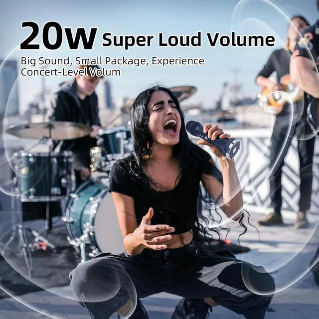 Alt view image 2 of 7 - YF79 Wireless Bluetooth Microphone with 20W High Power, DSP Chip for Clear Sound, Dual Mic Connectivity for Duet Singing, One-Click Vocal Reduction for Karaoke, Portable Design with Loud Volume(Black)