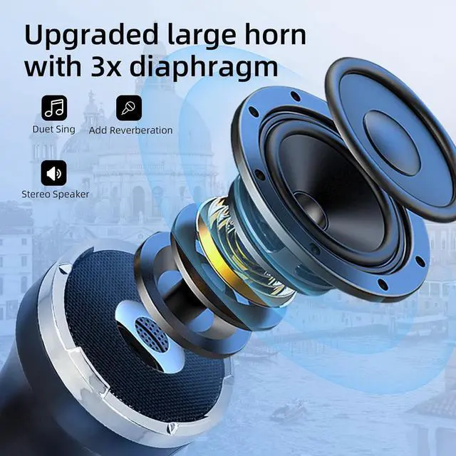 Alt view image 3 of 7 - YF79 Wireless Bluetooth Microphone with 20W High Power, DSP Chip for Clear Sound, Dual Mic Connectivity for Duet Singing, One-Click Vocal Reduction for Karaoke, Portable Design with Loud Volume(Black)