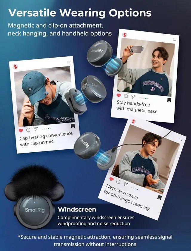 Alt view image 6 of 7 - SMALLRIG S60 Wireless Lavalier Microphone with USB C for iPhone, for Android, Mini Mic with 44H Battery, Noise Reduction, Mute, Gain, Clip On Lapel Mic for Video Recording, Vlogging, Interview,Black