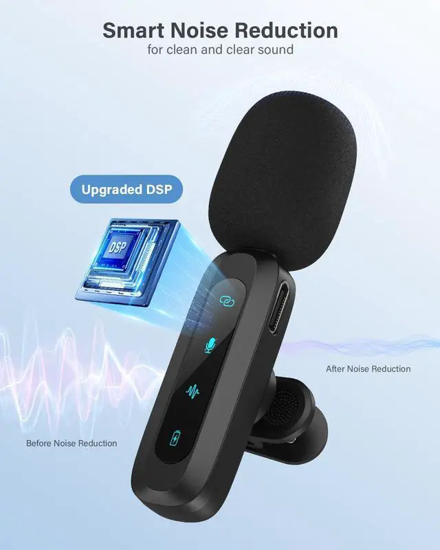 Alt view image 3 of 7 - Mini Microphone for iPhone Android Phone - Wireless Lavalier Microphone Plug-Play Mic with Noise Reduction, Auto Pairing, Mute & Reverb for Vlogging,Video Recording,TikTok,YouTube