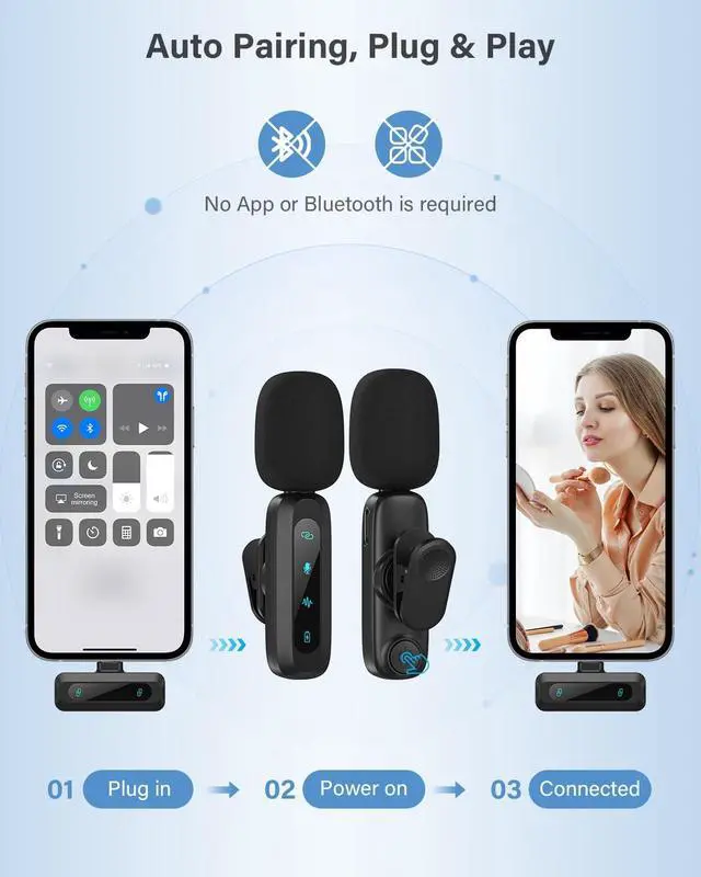 Alt view image 7 of 7 - Mini Microphone for iPhone Android Phone - Wireless Lavalier Microphone Plug-Play Mic with Noise Reduction, Auto Pairing, Mute & Reverb for Vlogging,Video Recording,TikTok,YouTube