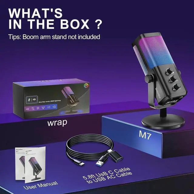 Alt view image 7 of 7 - USB Gaming Microphone with Game Chat Balance, RGB Condenser Mic with Noise Cancellation, Quick Mute & Monitoring, for Streaming/Discord/Twitch/Podcast/Videos/ASMR, for PC/Computer/PS4/PS5/Mac