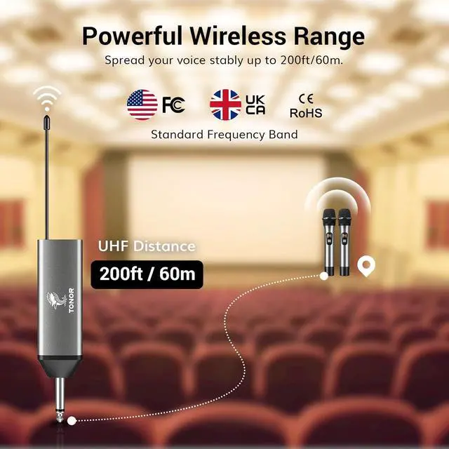Alt view image 3 of 7 - TONOR Wireless Microphones, UHF Dual Cordless Metal Dynamic Mic System with Rechargeable Receiver, for Karaoke Singing, Wedding, DJ, Party, Speech, Church, Class Use, 200ft TW630 Silver