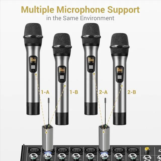 Alt view image 7 of 7 - TONOR Wireless Microphones, UHF Dual Cordless Metal Dynamic Mic System with Rechargeable Receiver, for Karaoke Singing, Wedding, DJ, Party, Speech, Church, Class Use, 200ft TW630 Silver