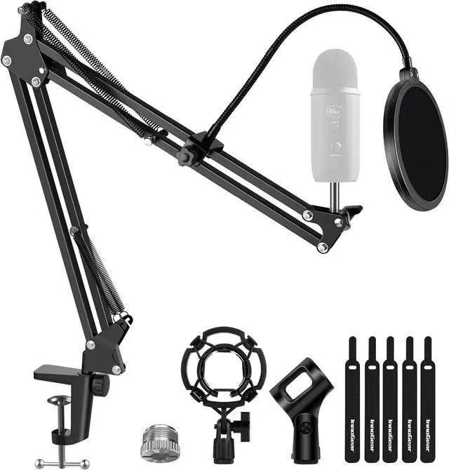 Main image of InnoGear Microphone Stand Mic Boom Arm for Blue Yeti HyperX QuadCast S SoloCast Snowball Fifine K669B and other Mic, with Shock Mount Windscreen Pop Filter Mic Clip Holder Cable Ties, Large